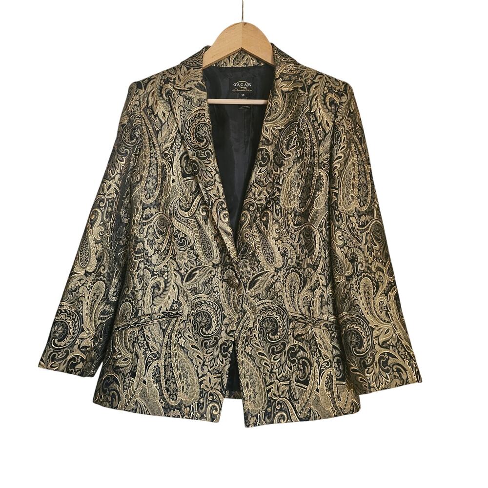 Oscar de la renta Blazer Size Medium Black & Metallic Gold - Picture 2 of 13